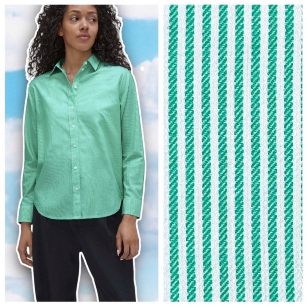 NWT EVERLANE The Silky Cotton Relaxed Shirt Striped Career Professional Coastal